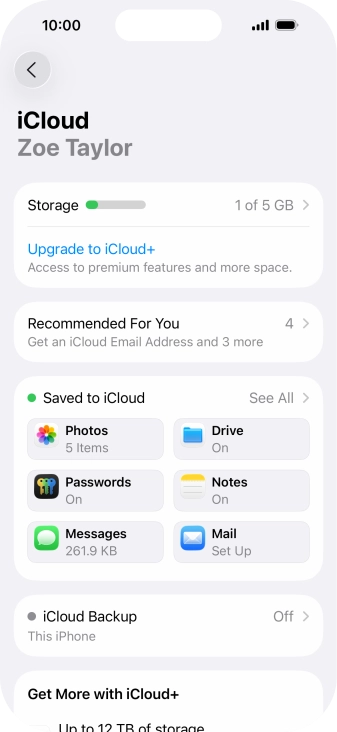 Press iCloud Backup.