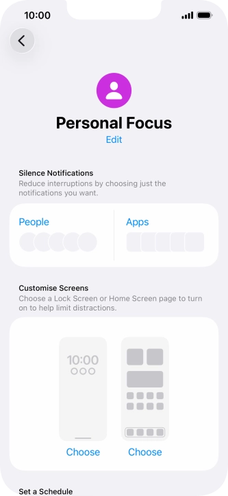 Press People and follow the instructions on the screen to select which contacts you would like to receive calls and notifications from when the selected focus mode is active.