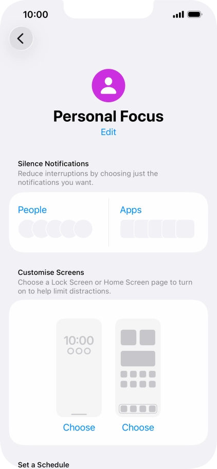 Press People and follow the instructions on the screen to select which contacts you would like to receive calls and notifications from when the selected focus mode is active.