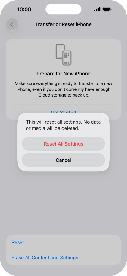 Press Reset All Settings.