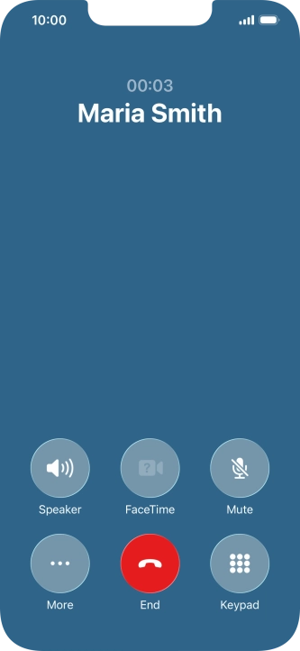 Press the end call icon to end the call and return to the home screen.