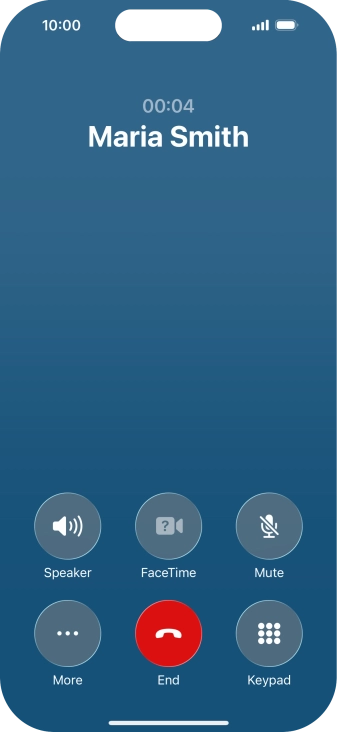 Press the end call icon to end the call and return to the home screen.