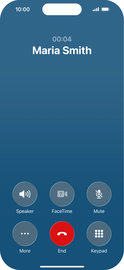 Press the end call icon to end the call and return to the home screen.
