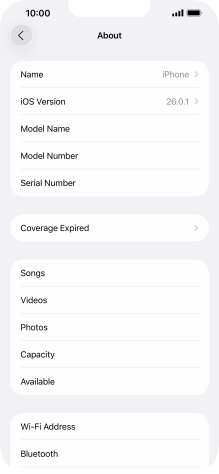 Your phone's software version is displayed next to iOS Version.