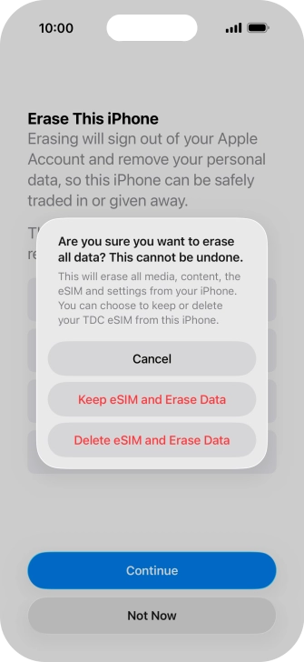 Press the required setting.