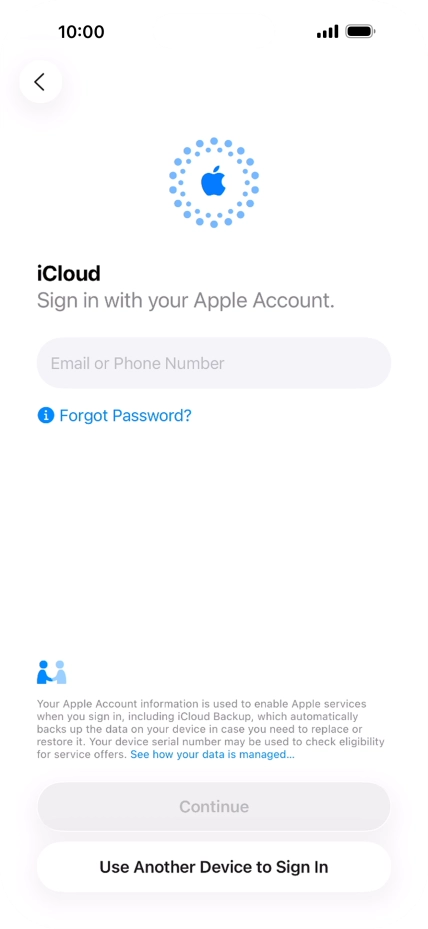 Press Email or Phone Number and key in the username for your Apple Account.