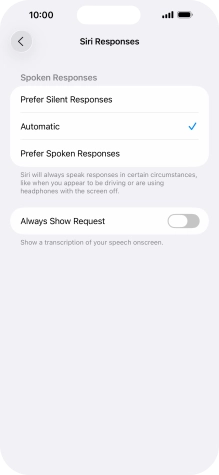 Press the required setting.
