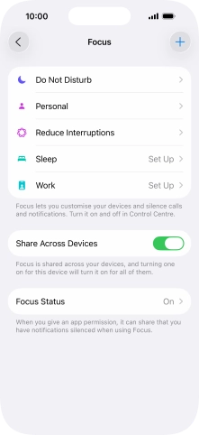 Press the required focus mode.
