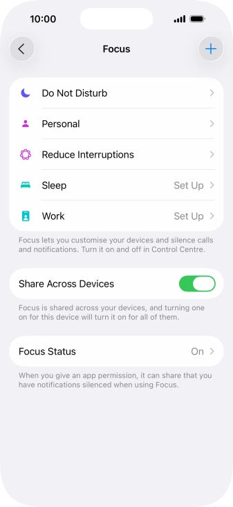 Press the required focus mode.