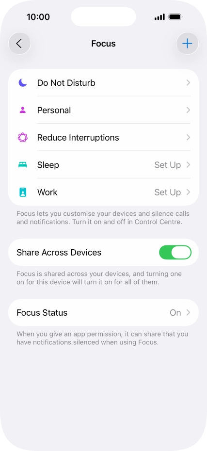 Press the required focus mode.