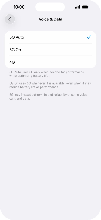 To turn on automatic switch between 5G and 4G, press 5G Auto.