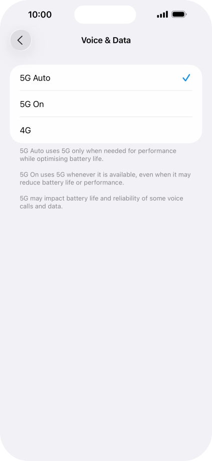 To turn on automatic switch between 5G and 4G, press 5G Auto.