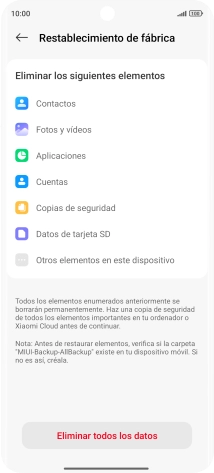 Pulsa Eliminar todos los datos.