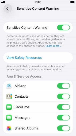 Press the indicators next to the required applications to turn the function on or off.