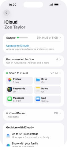 Press iCloud Backup.