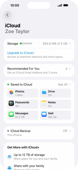 Press iCloud Backup.