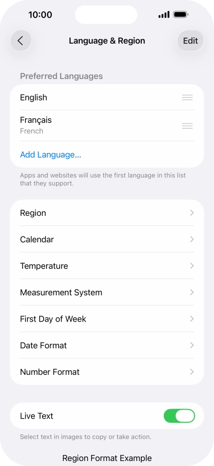 To subsequently select another language as the default language, press the move icon next to the required language and drag it to the top of the list.