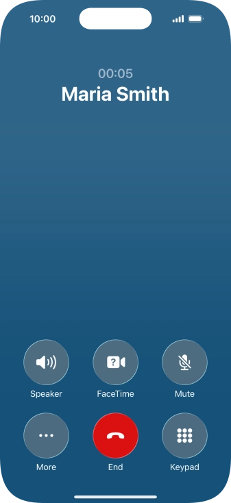 Press the end call icon to end the call and return to the home screen.