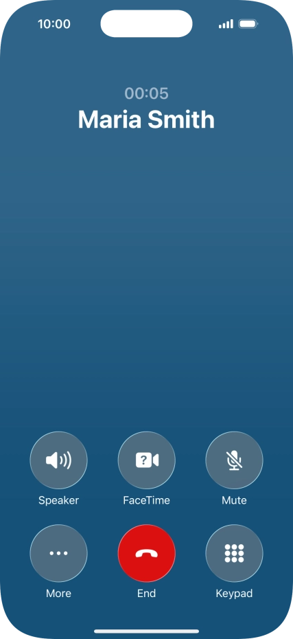 Press the end call icon to end the call and return to the home screen.