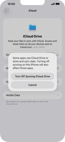 If you turn off the function, press Turn Off Syncing iCloud Drive. If you turn off the function, press Turn Off Syncing iCloud Drive.