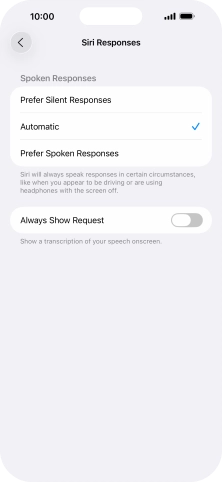 Press the required setting.