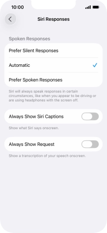 Press the required setting.