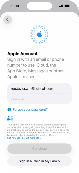 Press Password and key in the password for your Apple Account.