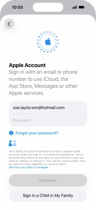 Press Password and key in the password for your Apple Account.