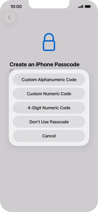 Follow the instructions on the screen to turn on use of phone lock code or press Don't Use Passcode.