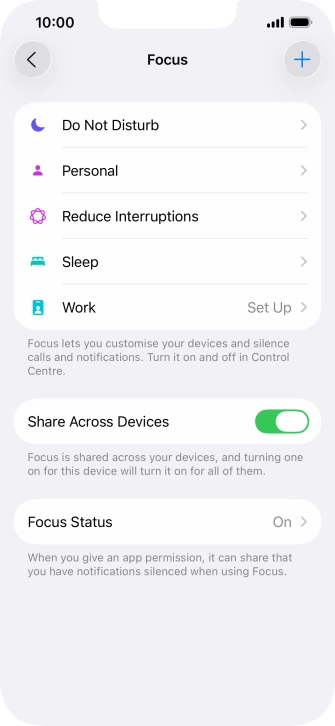 Press the required focus mode.