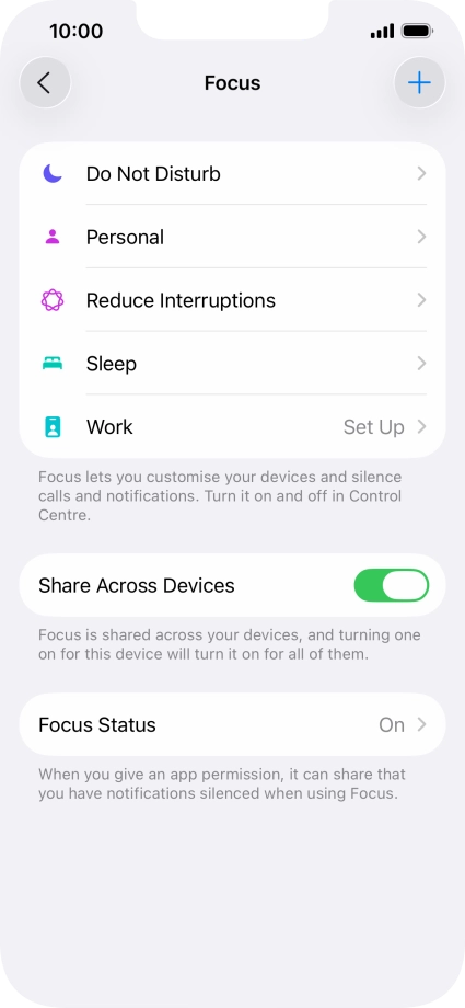 Press the required focus mode.