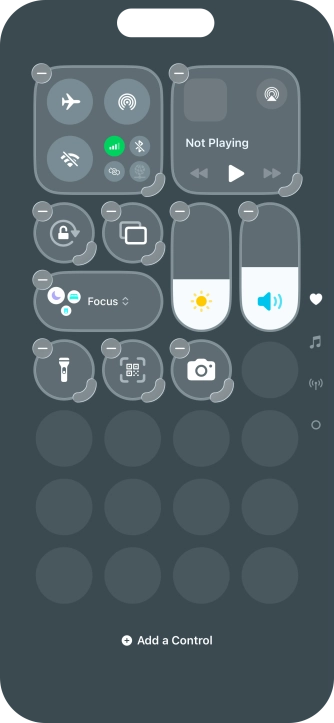 Press Add a Control and follow the instructions on the screen to add the required function to Control Centre.