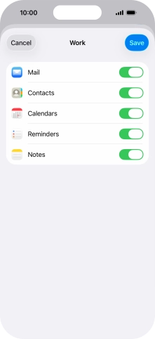 Press the indicators next to the required data types to turn synchronisation of each data type on or off.