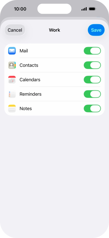 Press the indicators next to the required data types to turn synchronisation of each data type on or off.