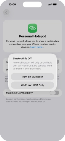 If Wi-Fi is turned on, press Wi-Fi and USB Only.