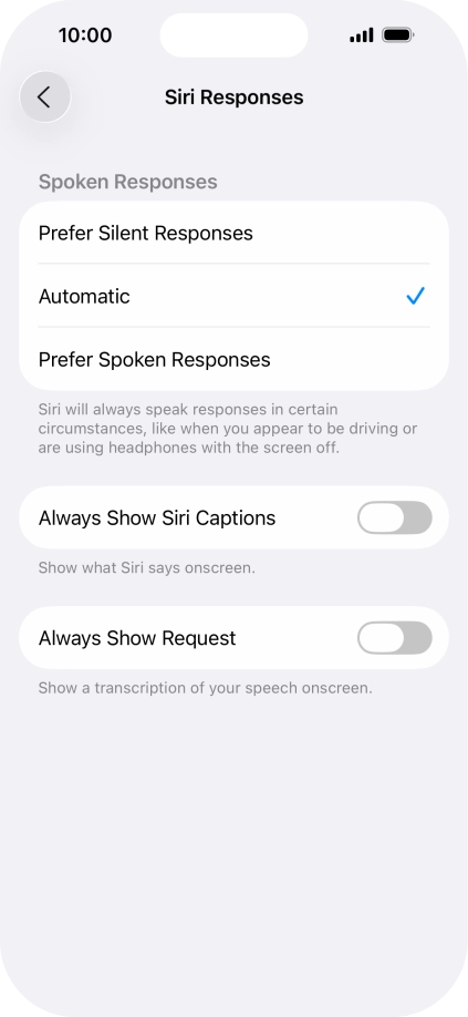 Press the required setting. Press the required setting.