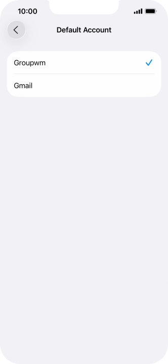 Press the required email account to select the email account as your default account. Press the required email account to select the email account as your default account.