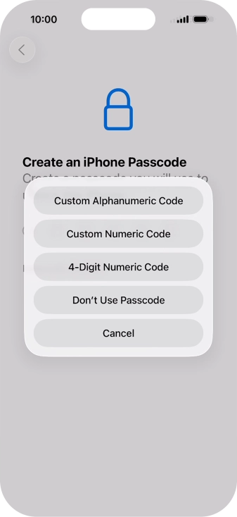 Follow the instructions on the screen to turn on use of phone lock code or press Don't Use Passcode.