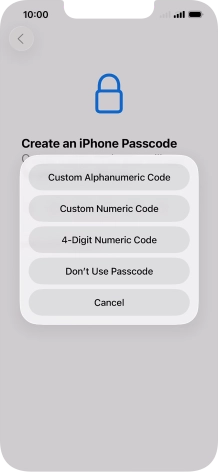 Follow the instructions on the screen to turn on use of phone lock code or press Don't Use Passcode.