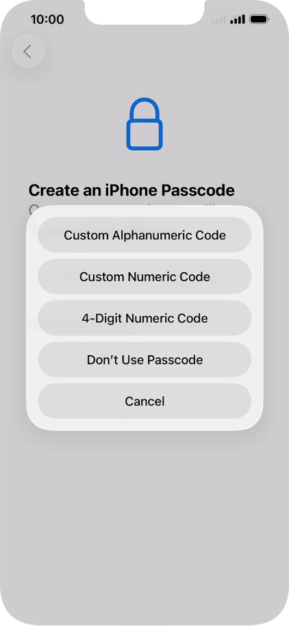 Follow the instructions on the screen to turn on use of phone lock code or press Don't Use Passcode.