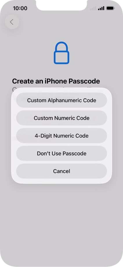 Follow the instructions on the screen to turn on use of phone lock code or press Don't Use Passcode.