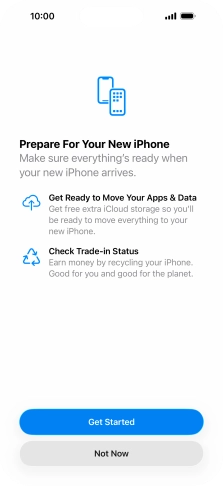 Press Get Started and follow the instructions on the screen to select the required settings and back up the phone memory to iCloud. Once you've received your new iPhone, you'll be able to restore the content of the iCloud backup.