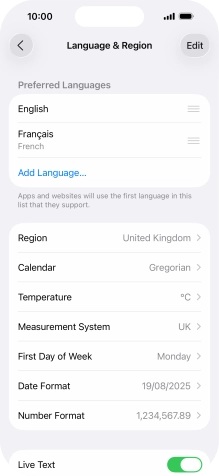 To subsequently select another language as the default language, press the move icon next to the required language and drag it to the top of the list.