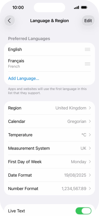 To subsequently select another language as the default language, press the move icon next to the required language and drag it to the top of the list.