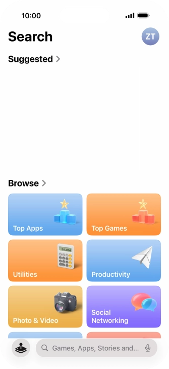 Press the search field and key in the name or subject of the required app.