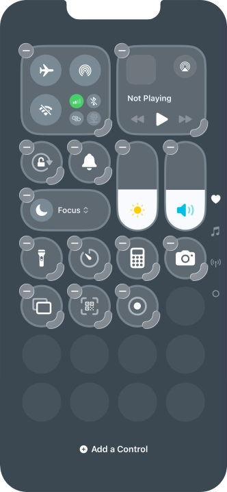 Press Add a Control and follow the instructions on the screen to add the required function to Control Centre. Press Add a Control and follow the instructions on the screen to add the required function to Control Centre.