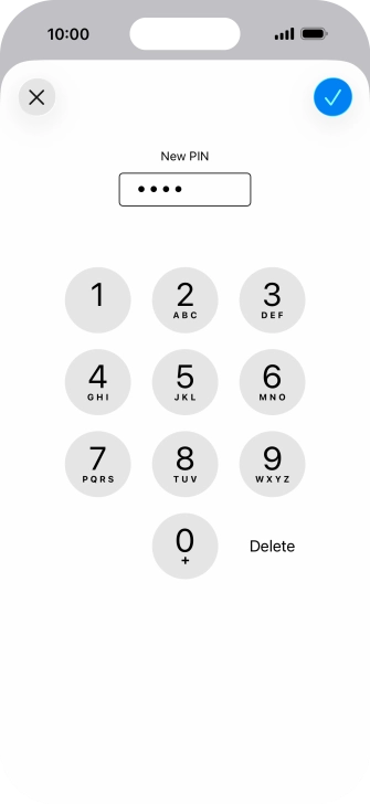 Key in a new four-digit PIN and press the confirm icon.
