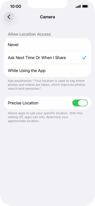 Press the required setting to turn the function on or off.