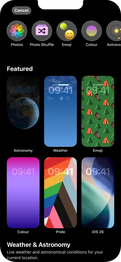 Press the required category and follow the instructions on the screen to select the required background image.