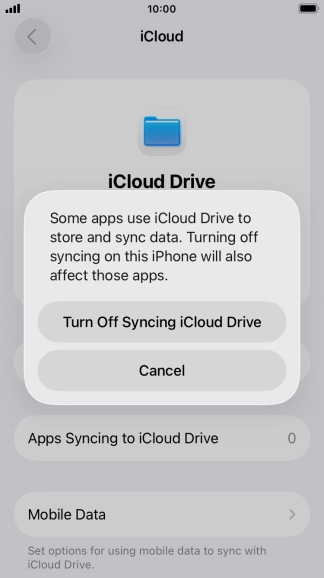 If you turn off the function, press Turn Off Syncing iCloud Drive. If you turn off the function, press Turn Off Syncing iCloud Drive.